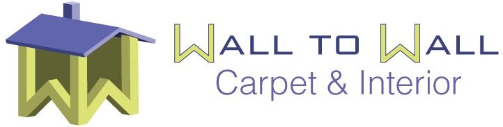 Wall To Wall Carpet & Interior logo graphic featuring a house with the letter "W" as walls